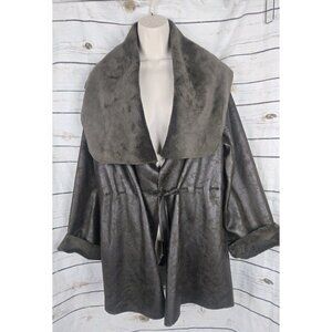 Sundance Brown Faux Suede Jacket L Collared Shearling Fleece Tie Front